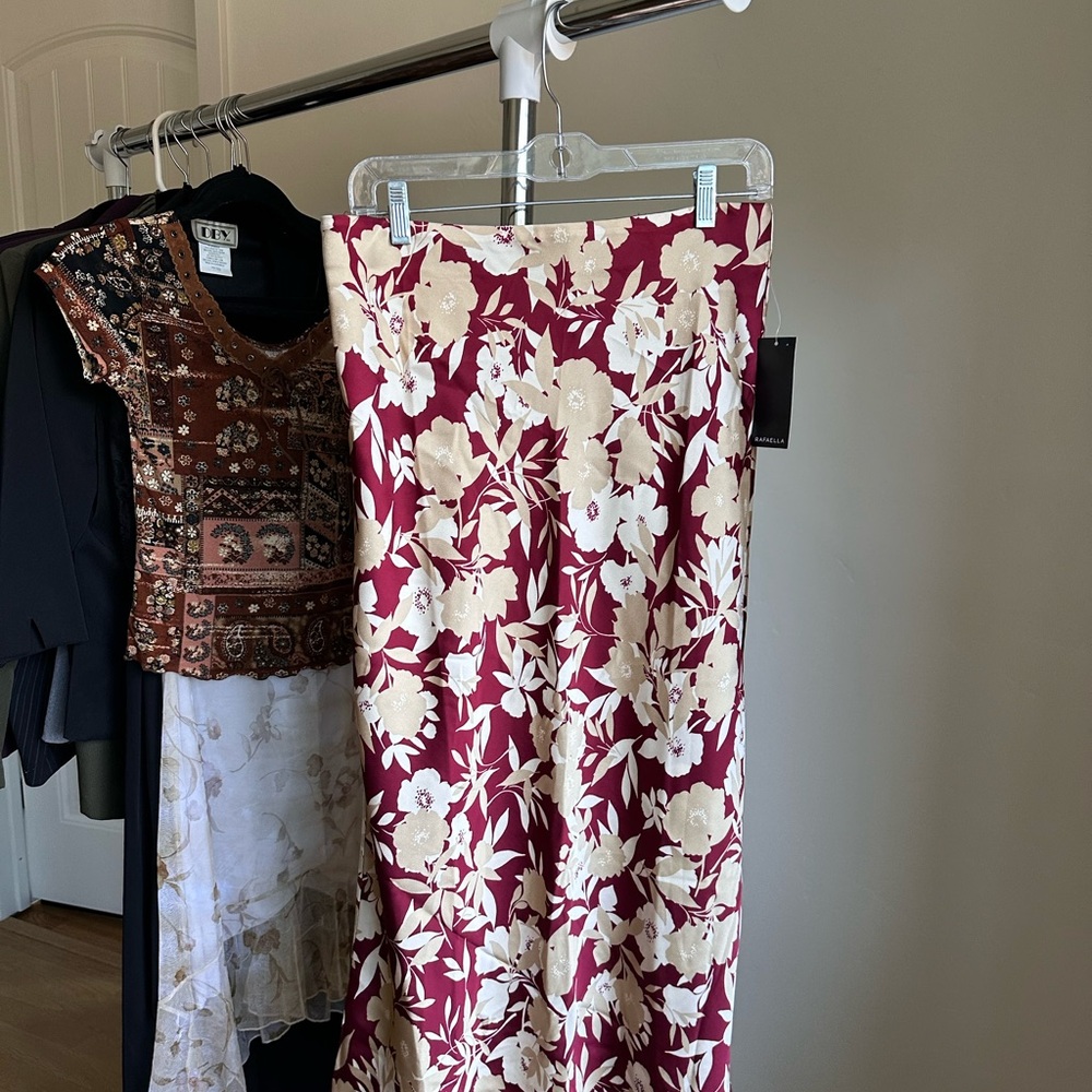 Rafaella Burgundy and Cream Floral Maxi Skirt